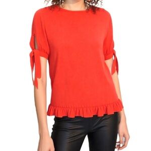 Bright Red Ruffle Tie Sleeve Blouse Size Small